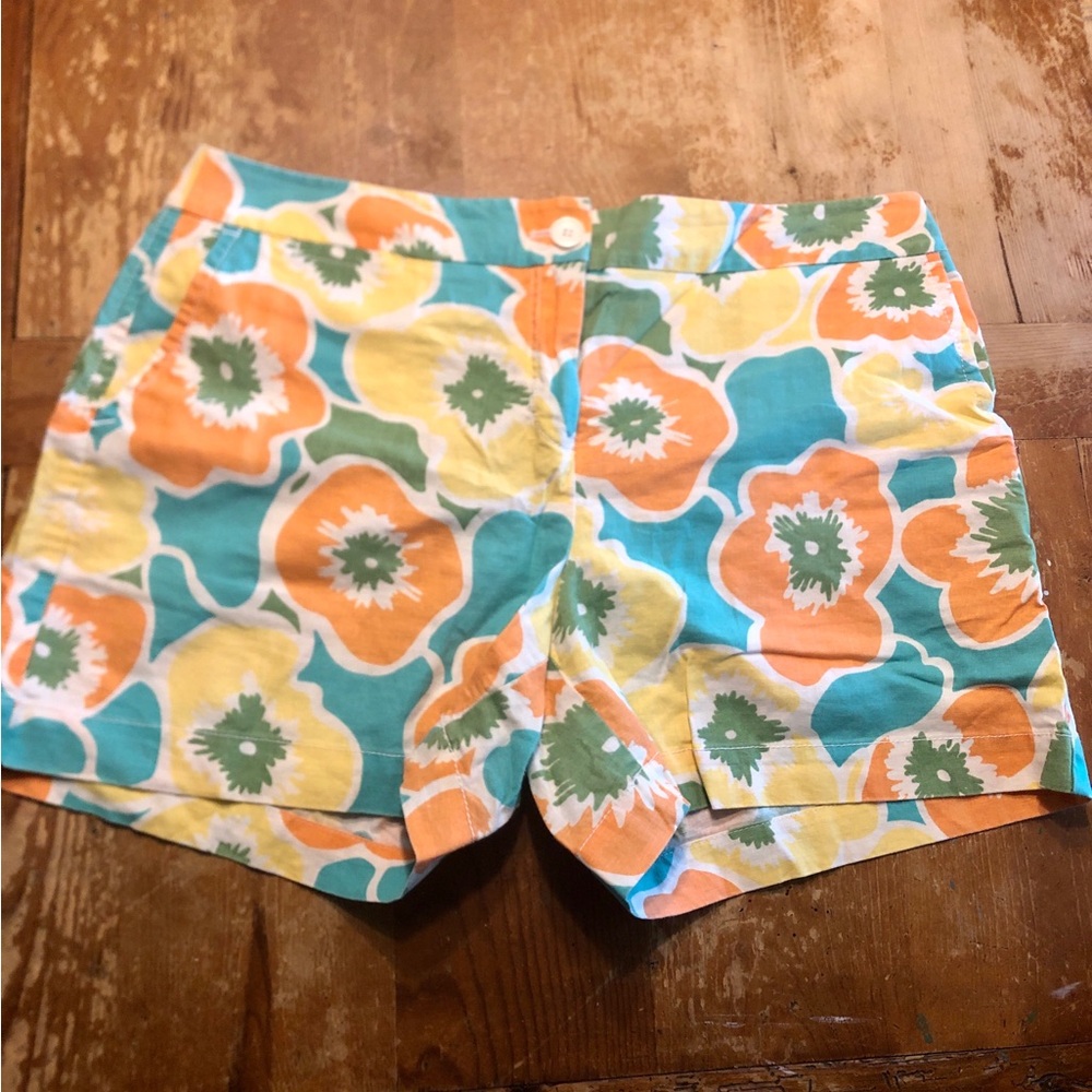 Madison Linen Blend Floral Shorts in Aqua, Orange & Yellow Size 12